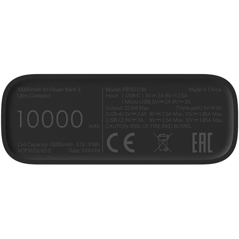 Power Bank Xiaomi Mi3 Ultra Compact 10000mAh 22.5W Fast Charge Black BHR4412GL (PB1022ZM) UA
