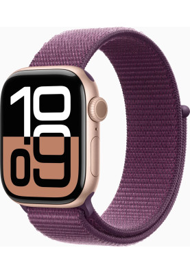 Apple Watch Series 10 GPS 42mm Rose Gold Aluminum Case with Plum Sport Loop MWWK3