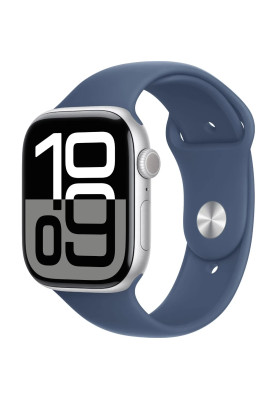 Apple Watch Series 10 GPS 46mm Silver Aluminum Case with Denim Sport Band M/L MWWM3