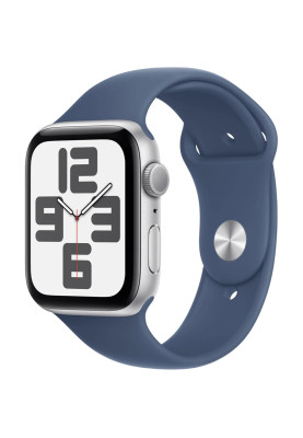 Apple Watch SE 2 2024 GPS 44mm Silver Aluminium Case with Denim Sport Band S/M MXEQ3