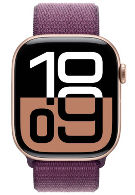 Apple Watch Series 10 GPS 46mm Rose Gold Aluminum Case with Light Plum Sport Loop MWWV3