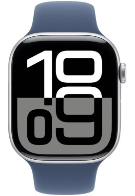 Apple Watch Series 10 GPS 46mm Silver Aluminum Case with Denim Sport Band S/M MWWL3