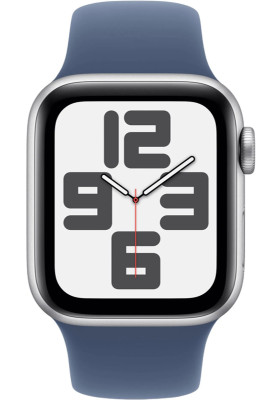 Apple Watch SE 2 2024 GPS 44mm Silver Aluminium Case with Denim Sport Band S/M MXEQ3