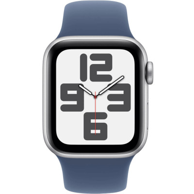 Apple Watch SE 2 2024 GPS 44mm Silver Aluminium Case with Denim Sport Band S/M MXEQ3