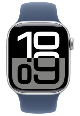 Apple Watch Series 10 GPS 42mm Silver Aluminum Case with Denim Sport Band S/M MWWA3