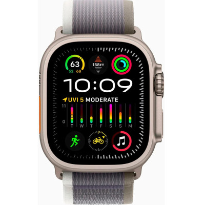 Apple Watch Ultra 2 GPS + Cellular 49mm Titanium Case with Green/Gray Trail Loop - S/M MRF33, MRFN3