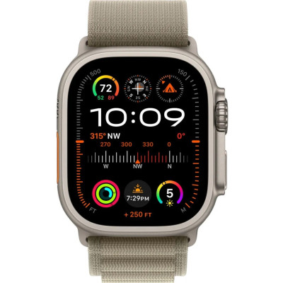 Apple Watch Ultra 2 GPS + Cellular 49mm Titanium Case with Olive Alpine Loop - Large MRF03, MRFK3