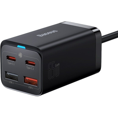 МЗП Baseus 65W GaN3 Pro Desktop 2USB-A/2USB-C cable Type-C to Type-C 100W (CCGP040101) black 1m
