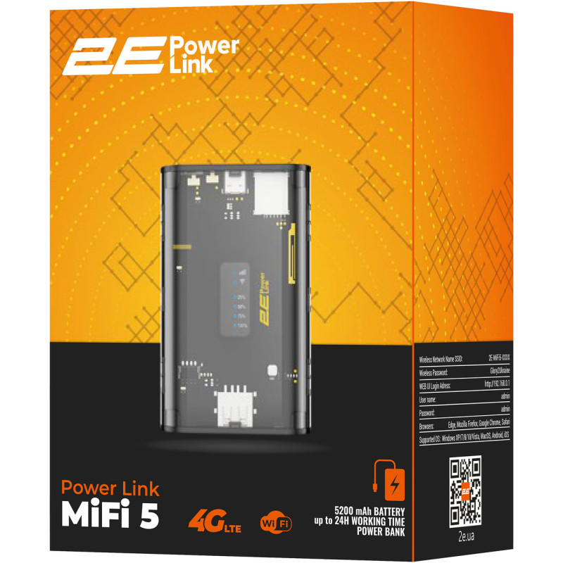 Модем 4G / 3G + Wi-Fi роутер 2E PowerLink MiFi-5 (694743655339)