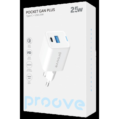 МЗП блочок 25W GaN USB-A/2USB-C Proove Pocket GaN Plus white (WCPG25111202) UA