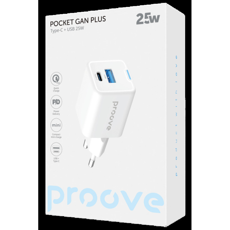 МЗП блочок 25W GaN USB-A/2USB-C Proove Pocket GaN Plus white (WCPG25111202) UA
