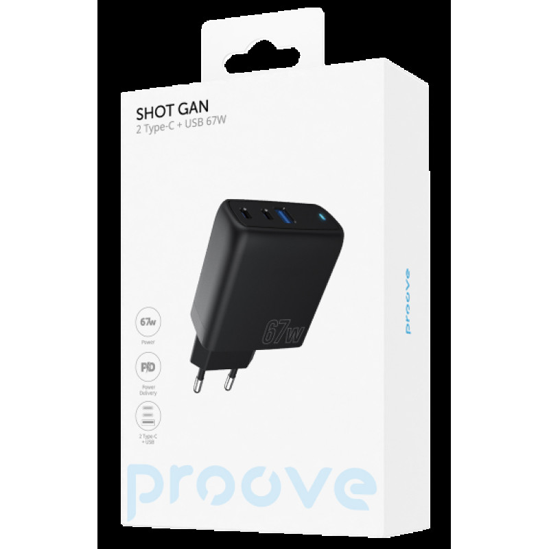 МЗП блочок 67W GaN USB-A/2USB-C Proove Shot black UA