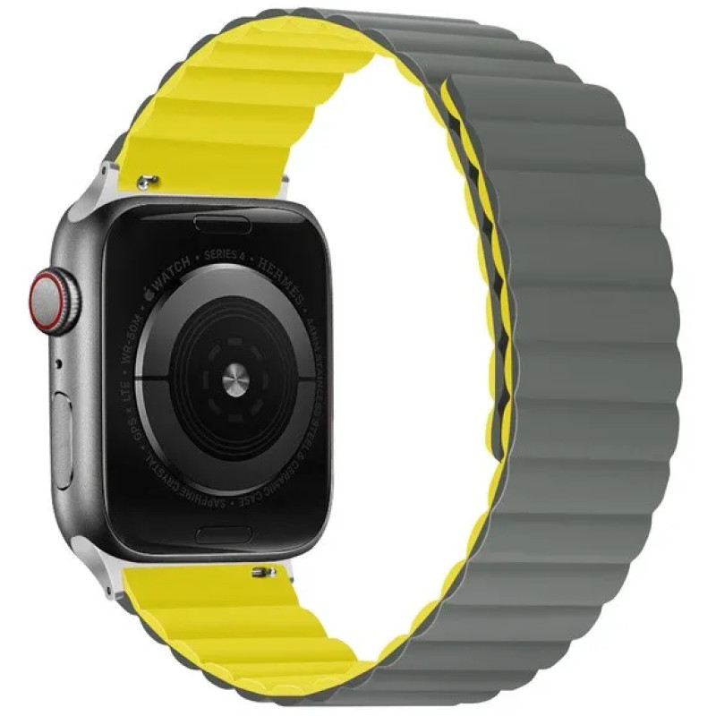 Ремінець Hoco WA07 Apple Watch 42/44/45/49mm Magnetic Silicone gray/yellow