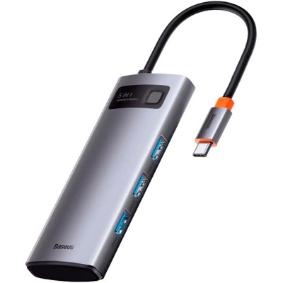 USB HUB Baseus Metal Gleam Series 5in1 Multifunctional USB-C to 3USB 3.0 (WKWG020013) gray