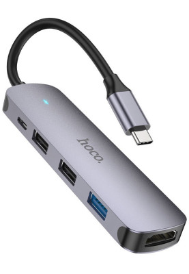 USB HUB Hoco HB27 Type-C multi-function converter(HDTV+USB3.0+USB2.0*2+PD) Metal Grey (6931474769329)