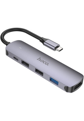 USB HUB Hoco HB27 Type-C multi-function converter(HDTV+USB3.0+USB2.0*2+PD) Metal Grey (6931474769329)