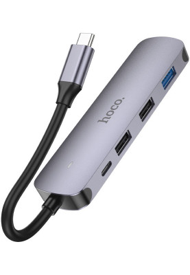 USB HUB Hoco HB27 Type-C multi-function converter(HDTV+USB3.0+USB2.0*2+PD) Metal Grey (6931474769329)