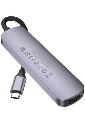 USB HUB Hoco HB27 Type-C multi-function converter(HDTV+USB3.0+USB2.0*2+PD) Metal Grey (6931474769329)