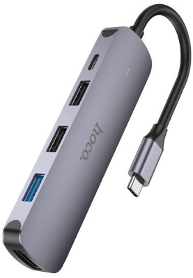 USB HUB Hoco HB27 Type-C multi-function converter(HDTV+USB3.0+USB2.0*2+PD) Metal Grey (6931474769329)