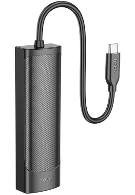 USB Hoco HB42 Easy safety 4-in-1 Gigabit Ethernet Adapter(Type-C to USB3.0*3+RJ45) 0.2M Black