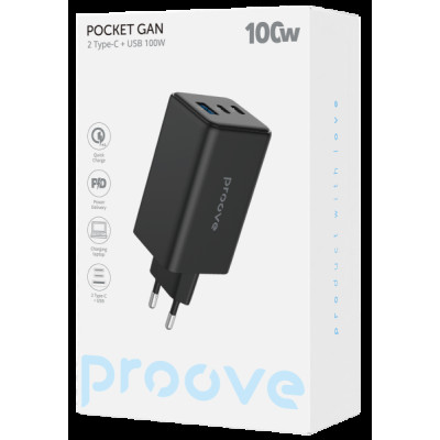 МЗП блочок Proove Pocket GaN 100W 2USB-C/USB-A black (WCPG10012201)