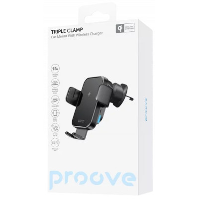 Холдер Proove 15W Triple Clamp Car Mount With Wireless Charger black WHTC15010001 UA