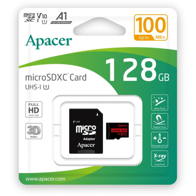 Micro SD 128GB/10 class R100Mb/s U1 V10 A1 Apacer+ Adapter (AP128GMCSX10UB-R) Micro SD 128GB/10 class R100Mb/s U1 V10 A1 Apacer+ Adapter (AP128GMCSX10UB-R)