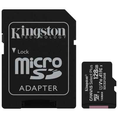 Micro SD 128GB/10 class R150Mb/s U1 V10 A1 Canvas Select Plus Kingston+ Adapter (SDCS3/128GB)