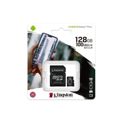 Micro SD 128GB/10 class R150Mb/s U1 V10 A1 Canvas Select Plus Kingston+ Adapter (SDCS3/128GB)