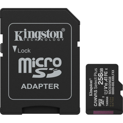 Micro SD 256GB/10 class R150Mb/s U1 V10 A1 Canvas Select Plus Kingston+ Adapter (SDCS3/256GB)