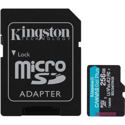 Micro SD 256GB/10 class R200Mb/s U3 V30 A2 Canvas Go! Plus Kingston+ Adapter (SDCG4/256GB)