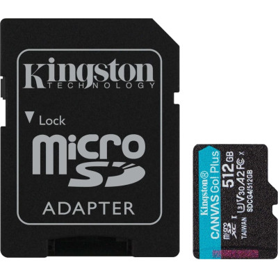 Micro SD 512GB/10 class R200Mb/s U3 V30 A2 Canvas Go! Plus Kingston+ Adapter (SDCG4/512GB)