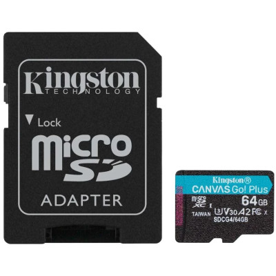 Micro SD 64GB/10 class R200Mb/s U3 V30 A2 Canvas Go! Plus Kingston+ Adapter (SDCG4/64GB)