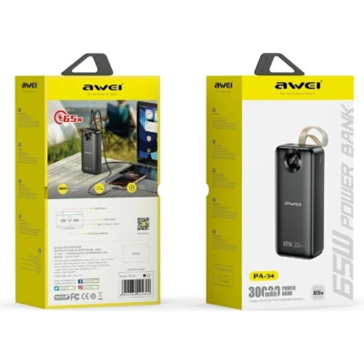 Power Bank Awei PA-34 30000mAh PD 65W LED Black UA