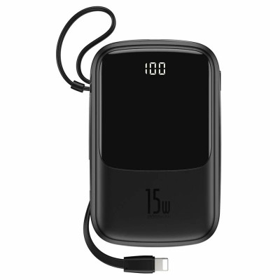 Power Bank Baseus Qpow Digital Display 10000mAh 15W with Lightning Cable (PPQD050101) Black EU