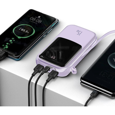 Power Bank Baseus Qpow Digital Display 10000mAh 15W with Lightning Cable (PPQD050105) Purple EU
