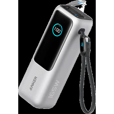 Power Bank Anker 25000mAh 165W PD Built-In Double USB-C Cables Silver (A1695H41) UA
