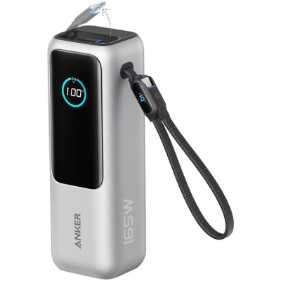 Power Bank Anker 25000mAh 165W PD Built-In Double USB-C Cables Silver (A1695H41) UA