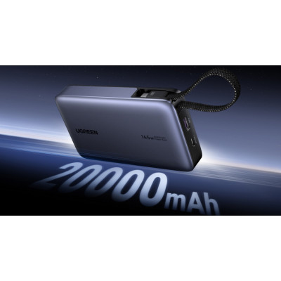 Power Bank Ugreen PB551 20000mah 145W Built-In USB-C Cable LED Gray (55992B) UA