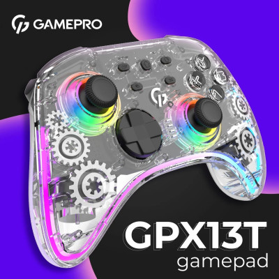 Геймпад GamePro GPX13T 2.4G/BT 5.1/USB/PC/iOS/Android RGB Transparent (GPX13T) UA