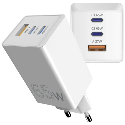 МЗП Sigma X-power блочок 65W USB-A/2USB-C QC3.0 GaN PS65-01 white UA