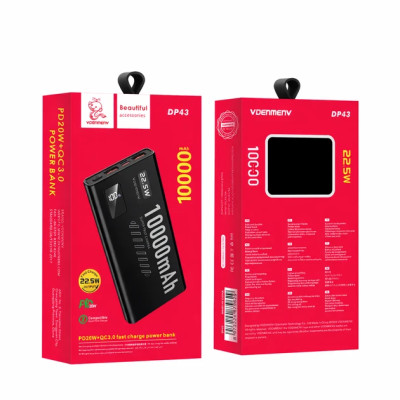 Power Bank Denmen DP43 10000Mah 22.5W QC3.0 LED black EU Power Bank Denmen DP43 10000Mah 22.5W QC3.0 LED black EU