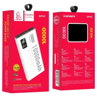 Power Bank Denmen DP43 10000Mah 22.5W QC3.0 LED white EU