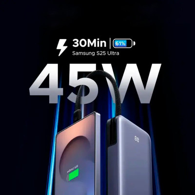 Power Bank Ugreen PB536 20000mah 45W Built-In USB-C Cable LED (55988B) Gray UA Power Bank Ugreen PB536 20000mah 45W Built-In USB-C Cable LED (55988B) Gray UA
