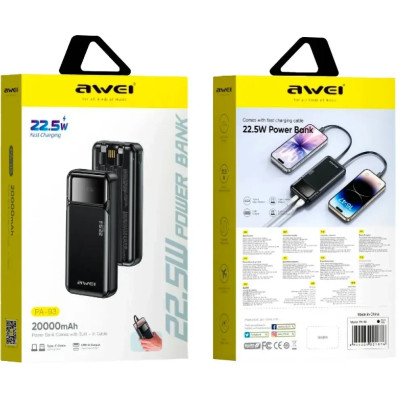 Power Bank Awei PA-93 20000mAh PD 22.5W 3 in1 Black UA Power Bank Awei PA-93 20000mAh PD 22.5W 3 in1 Black UA