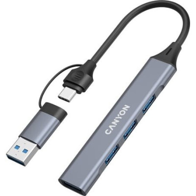 USB/C HUB Canyon DS-02 4in1 (3USB 2.0+1USB 3.0) dark gray (CNS-TDS02G) UA