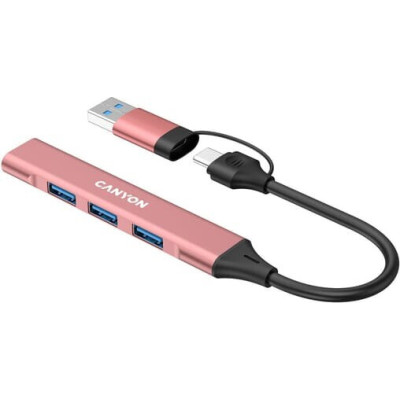 USB/C HUB Canyon DS-02 4in1 (3USB 2.0+1USB 3.0) pink (CNS-TDS02P) UA