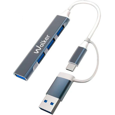 HUB USB-A/C Walker WHUB-11 (3USB-A 2.0 + USB-A 3.0) gray