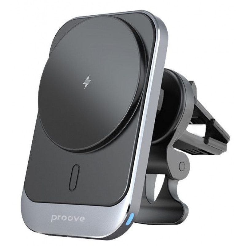 Автомобільний тримач з Бездротовим ЗП Proove Square Magnetic Pro 15W metal gray
