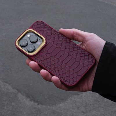 Чохол Kajsa Snake Pattern iPhone 14 Pro burgundy